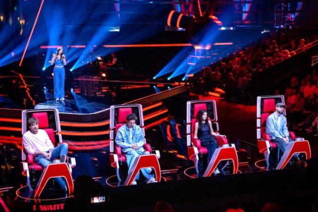 The Voice of Germany am 3.10.2024 Talente, Songs, Buzzer und Entscheidungen - hier im Bild die Coaches Samu Haber, Kamrad, Yvonne Catterfeld und Mark Forster während der Blind Auditions