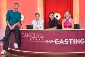 Dancing Stars 15.11.2024: Casting Amateur-Tänzer, erste Callenge - hier im Bild Moderator Ani Knoll sowie die Jury mit Missy May, Balazs Ekker und Maria Angelini-Santner